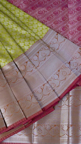 Olive Green, Pink & Brown Kanchipuram Silk Saree